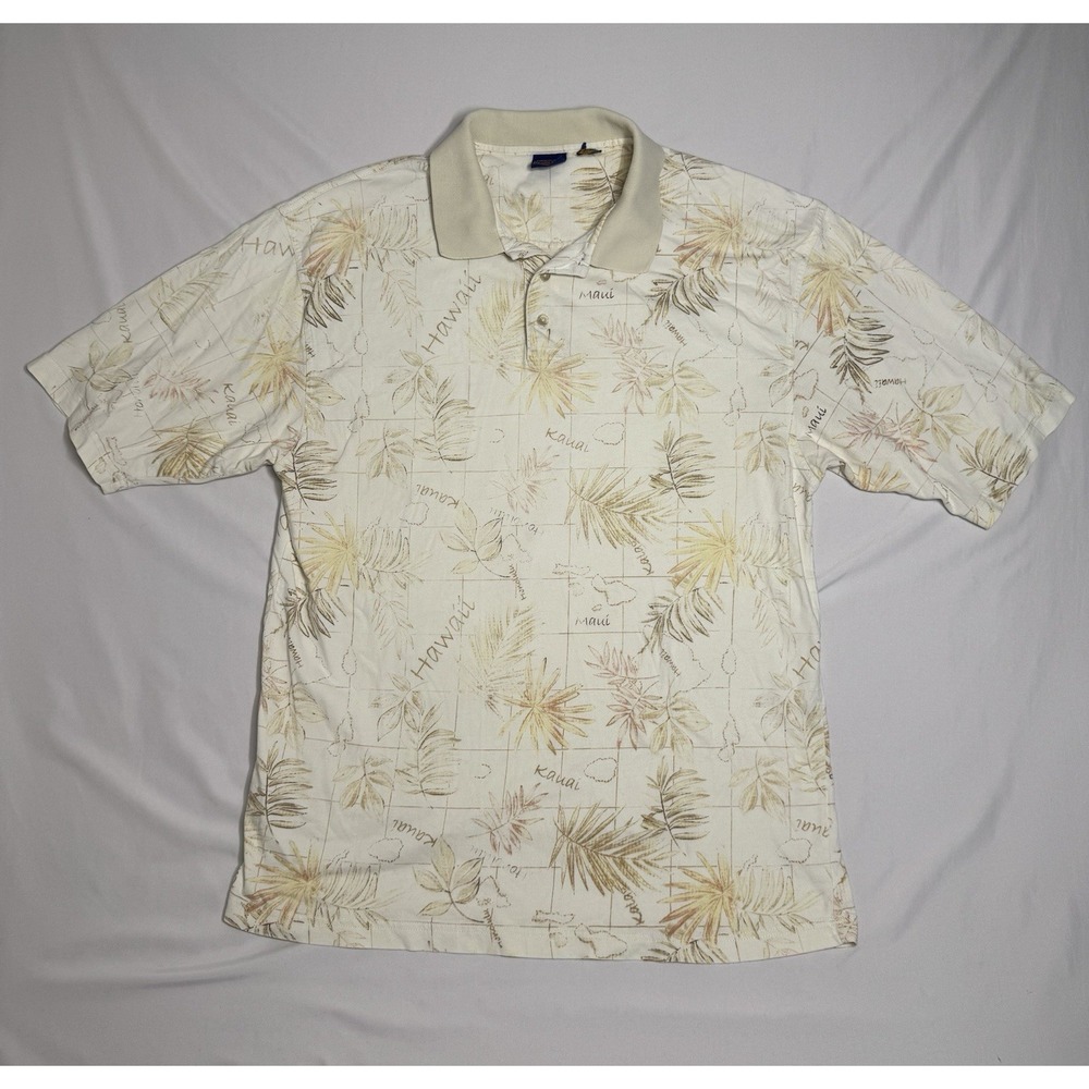 Pendleton White‎ Graphic Maui Hawaii Short Sleeve Cotton Polo Mens Large